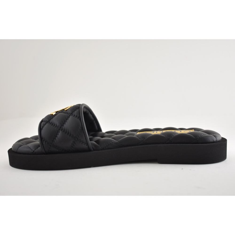 Chanel REV Black Quilted Leather Gold Logo Mule Slide Sandal Flip Flop Flat 35 - Picture 14 of 16